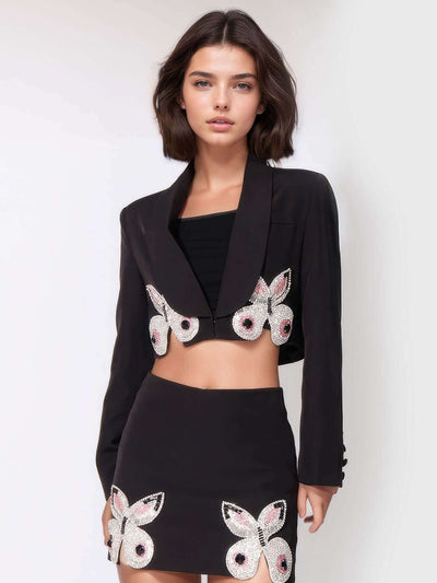 Two-piece set with butterfly short jacket and mini skirt