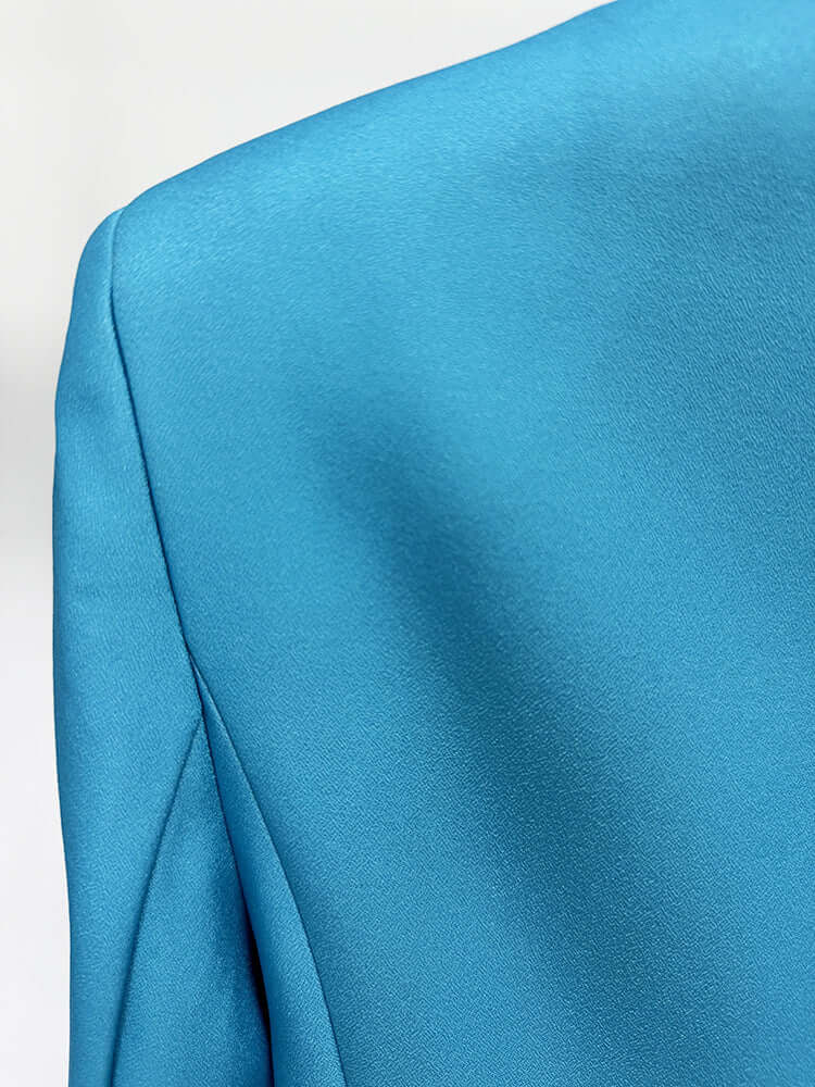 Close-up of Flower Blazer Set - Blue showing high-quality fabric and smooth stitching.