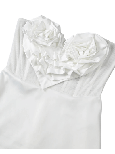Floral Strapless A-Line Dress in White: Chic and Feminine Style for Any Occasion