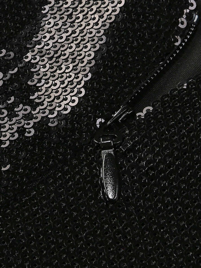 Black halter flower detail sequin maxi dress