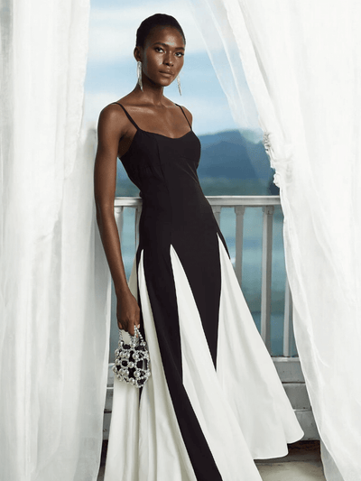 Color block spaghetti strap backless maxi dress