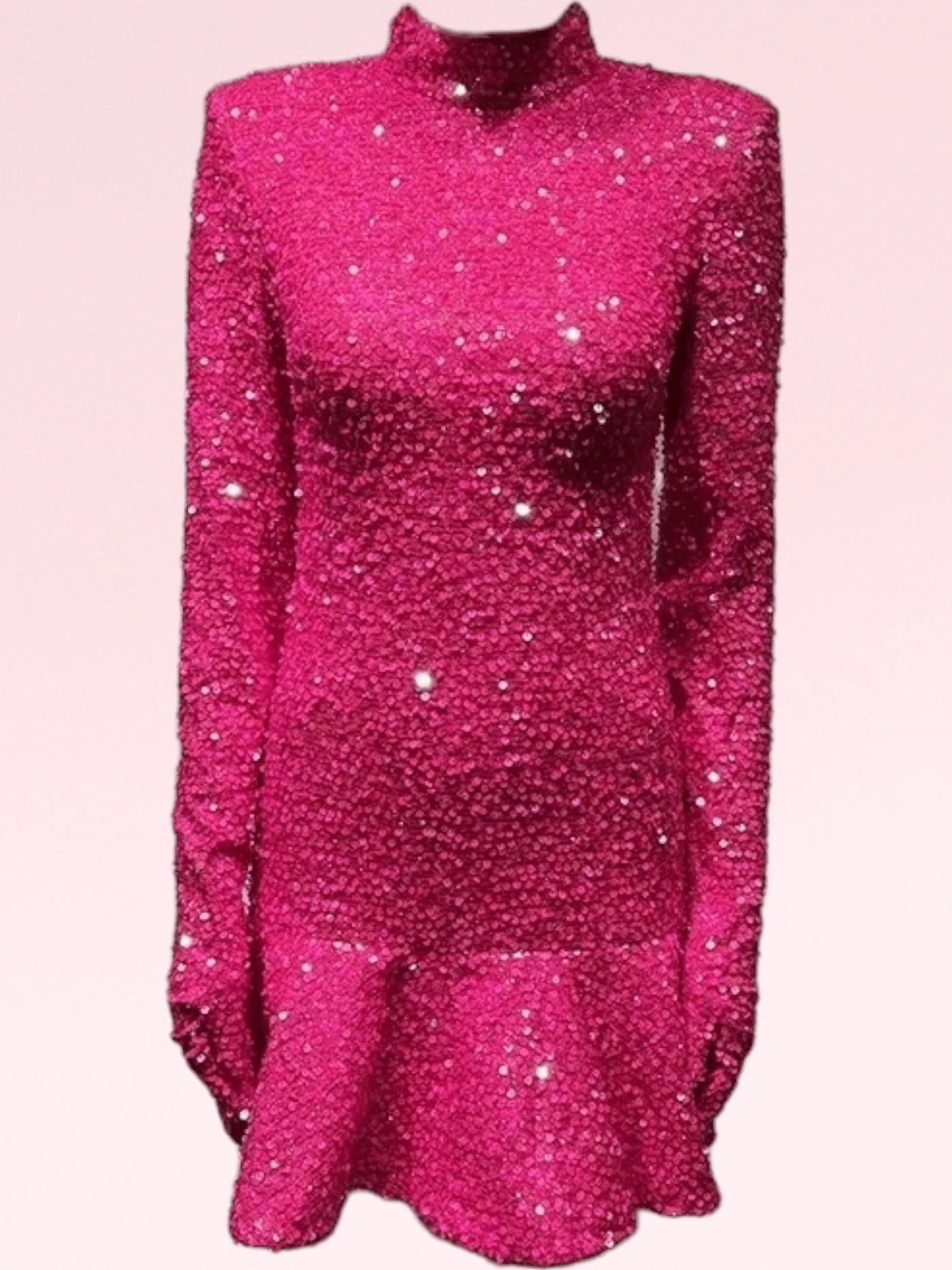 Hot Pink Sequin Gloves Mini Dress