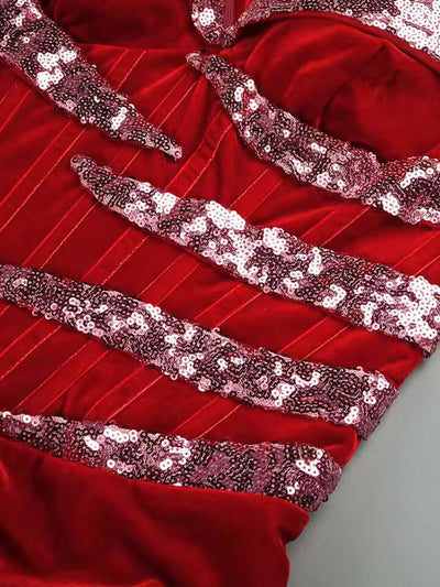 Red Mermaid Off-Shoulder Sequined Prom Dress