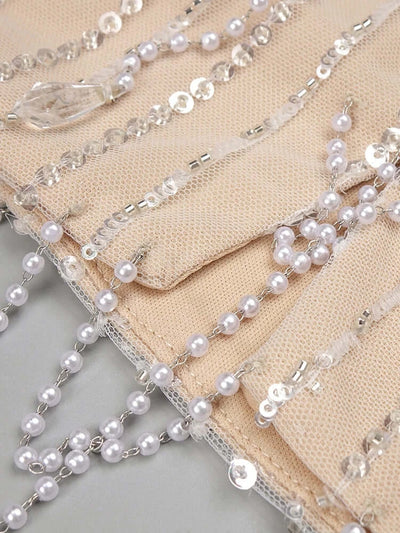 Sparkly Crystal Tassel Decoration Strapless Mini Dress