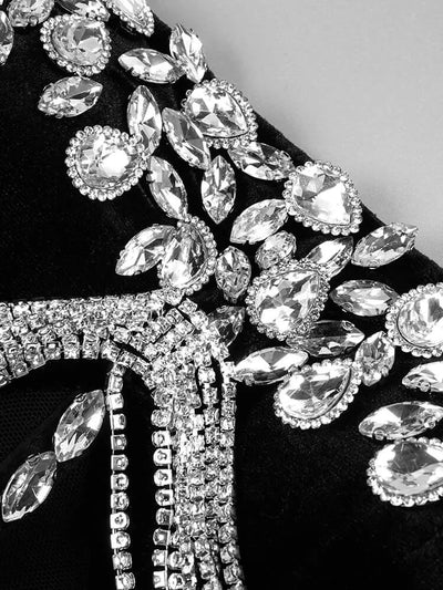 Strapless Crystals Velvet Maxi Dress