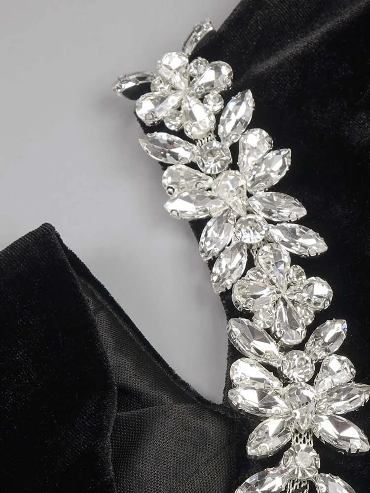 Crystal One Shoulder Mermaid Maxi Velvet Dress: Glamorous Elegance for Special Evenings