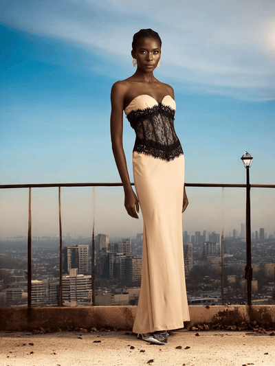 Vale Strapless Mermaid Dress with lace details for weddings and formal events.