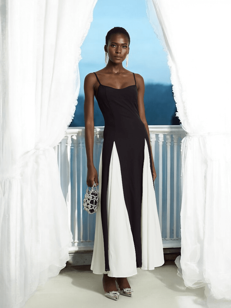 A-line color block maxi dress for women