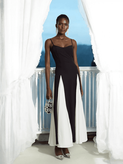 A-line color block maxi dress for women