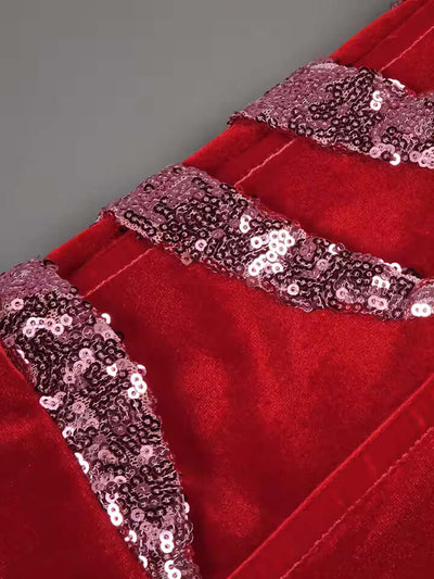 Sequined Red Off-Shoulder Prom Gown