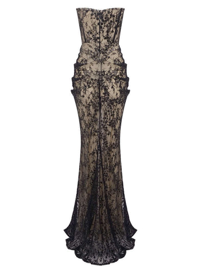 Elegant Strapless Black Sequin Lace Mermaid Dress with shimmering sequins and lace details