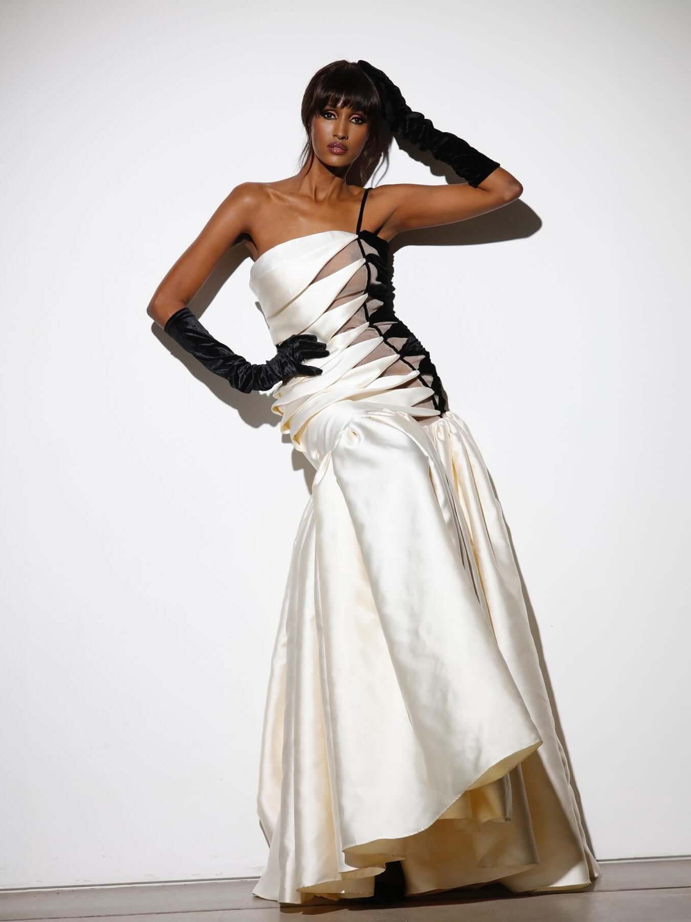 DAILE black and white pleated maxi dress with cutout bodice – elegant dinner and drinks outfit for women