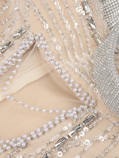 Sparkly Crystal Tassel Decoration Strapless Mini Dress