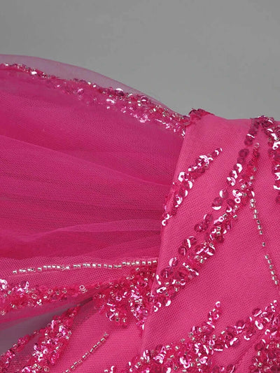 One Shoulder Glitter Sequins Design Maxi Dress