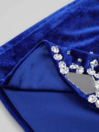 Diamante Mini Velvet Dress In Blue