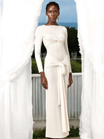 High neck pleated backless party dress