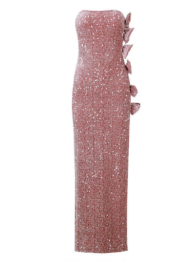 Strapless Bow Cutout Sequin Dress In Pink