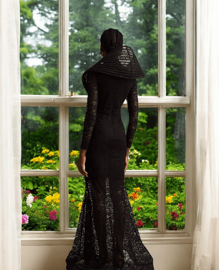 Tora Mesh Long-Sleeve Fishtail Gown