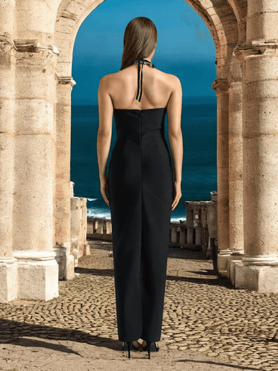 Black Seta Embellished Diamond Bandage Maxi Dress with sparkling details for weddings and formal events.