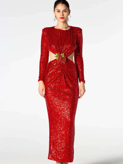 Rebecca Sequin-Embellished Cut-out Maxi Dress