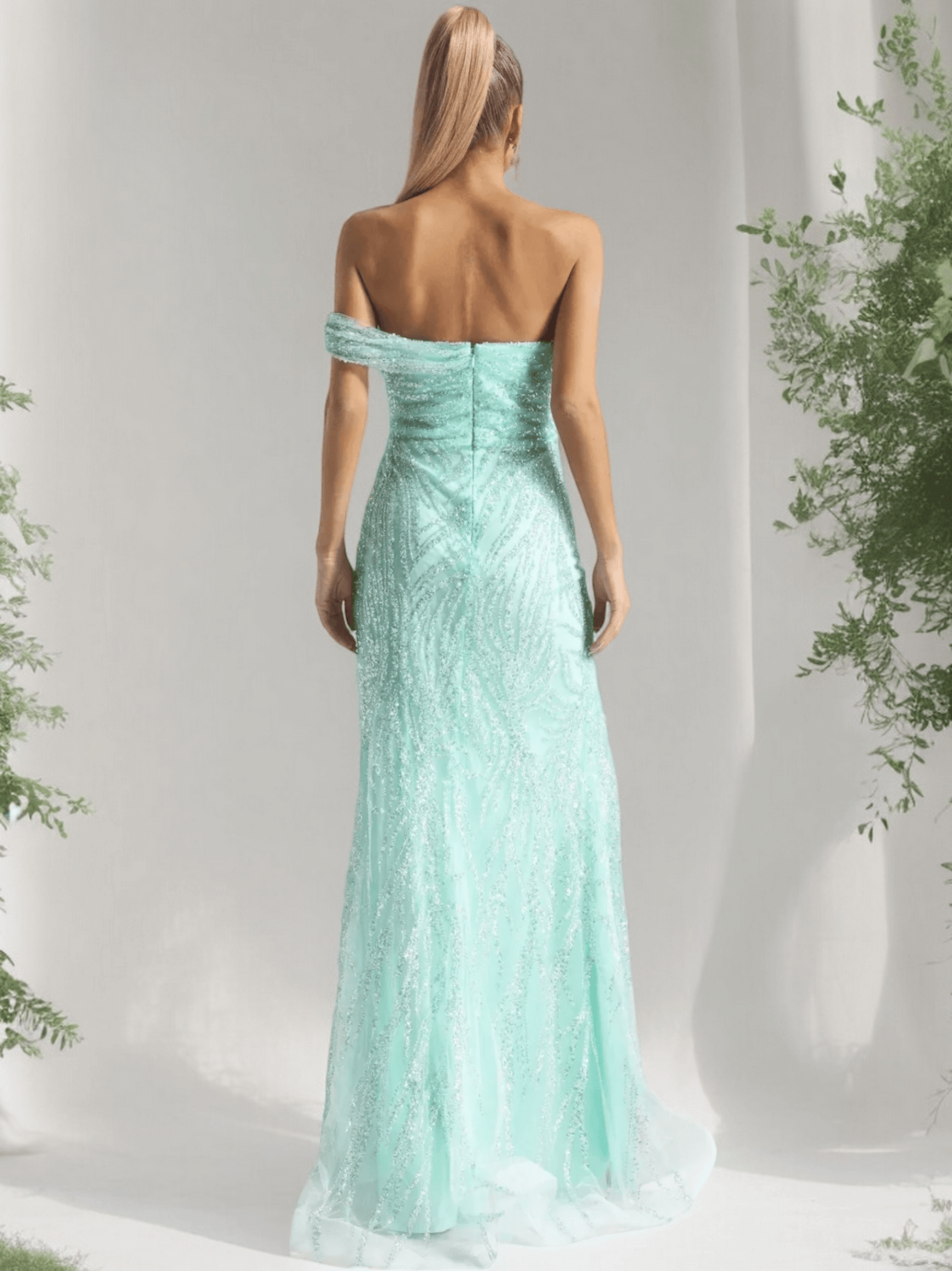 Elegant Off Shoulder Glitter Sequins Maxi Dress