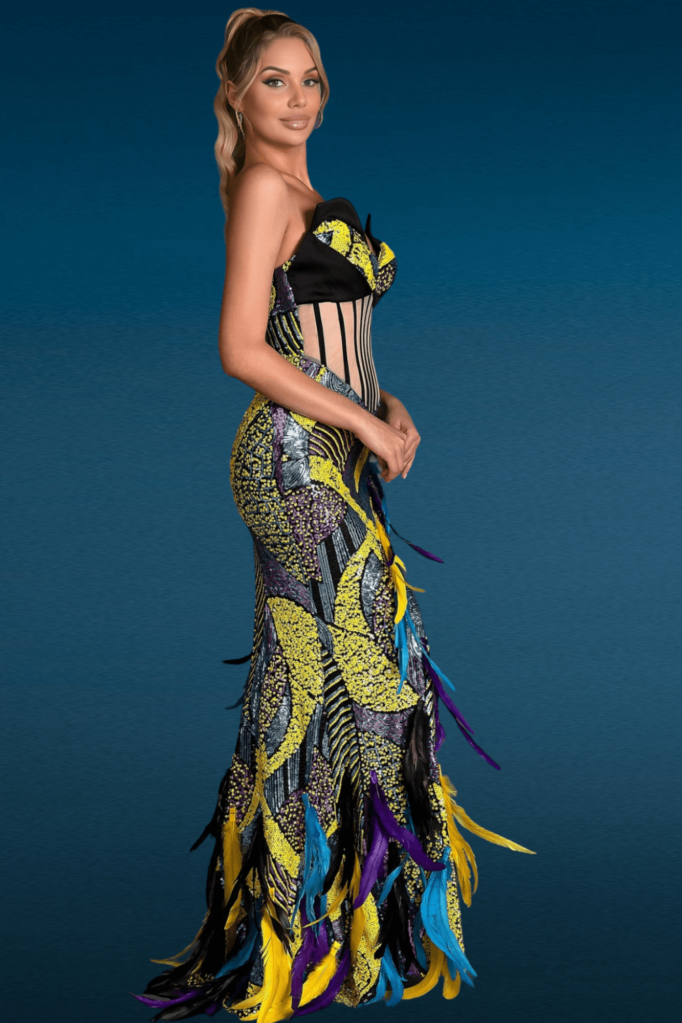 Colorful Feather Maxi Dress