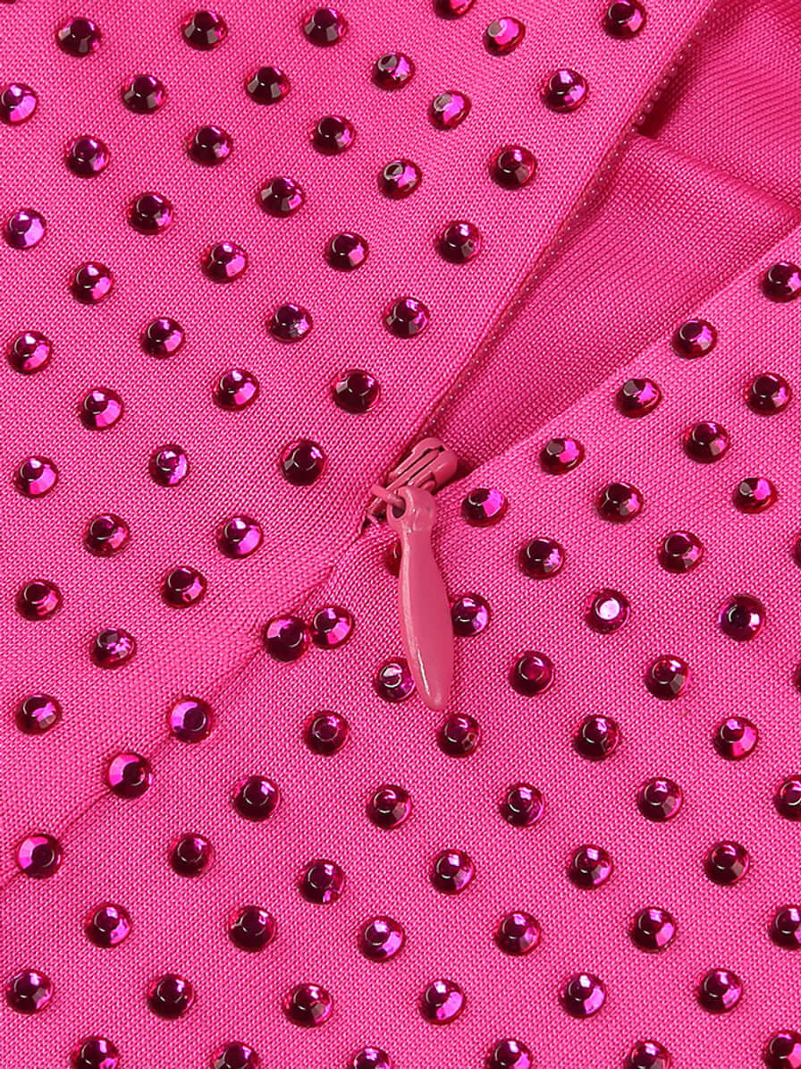 Halter Embellished Hot Pink Two-Piece Maxi Dress