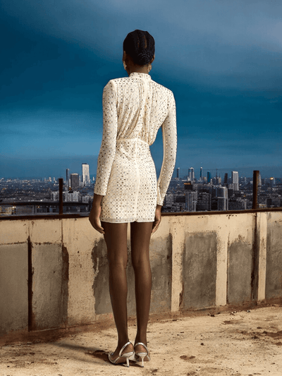Liori Crystal Long Sleeve Mini Dress | Glam Party Dress