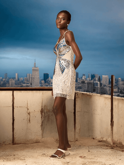 Ida Bodycon Dress with Spaghetti Straps and Pearls Side