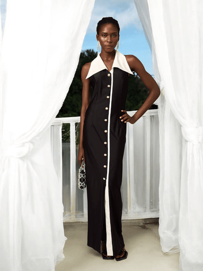 Dena contrasting maxi dress with buttons