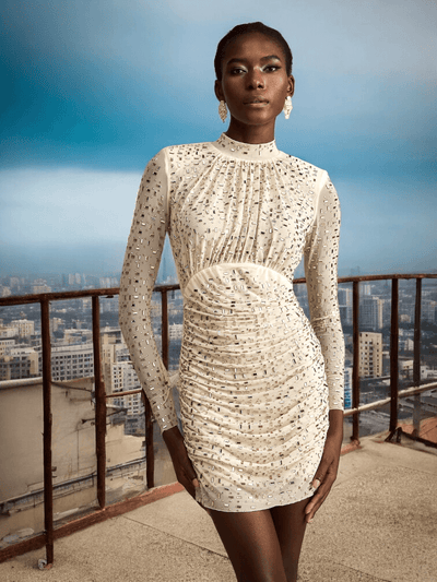 Liori Crystal Long Sleeve Mini Dress | Glam Party Dress