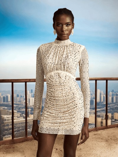 Liori Crystal Long Sleeve Mini Dress | Glam Party Dress