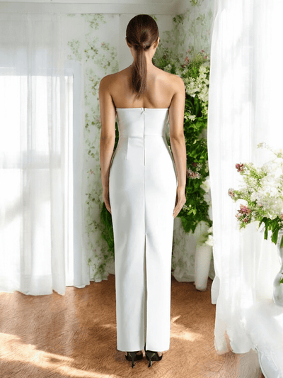 Betu Strapless Flower Bandage Maxi Dress, elegant floral embellished strapless evening gown