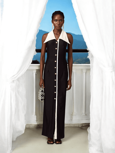 Contrasting maxi dress with button detail
