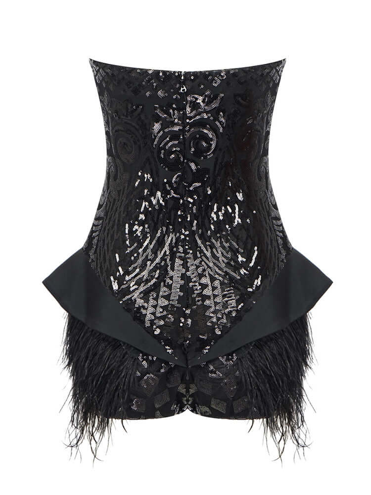 Strapless Feather Sequins Bodysuit