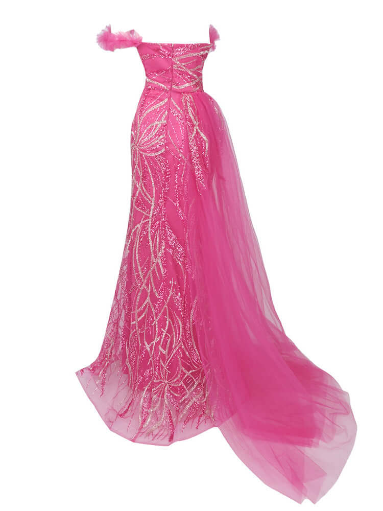 Slash Neck Sleeveless Sparkle Beads Design Gown