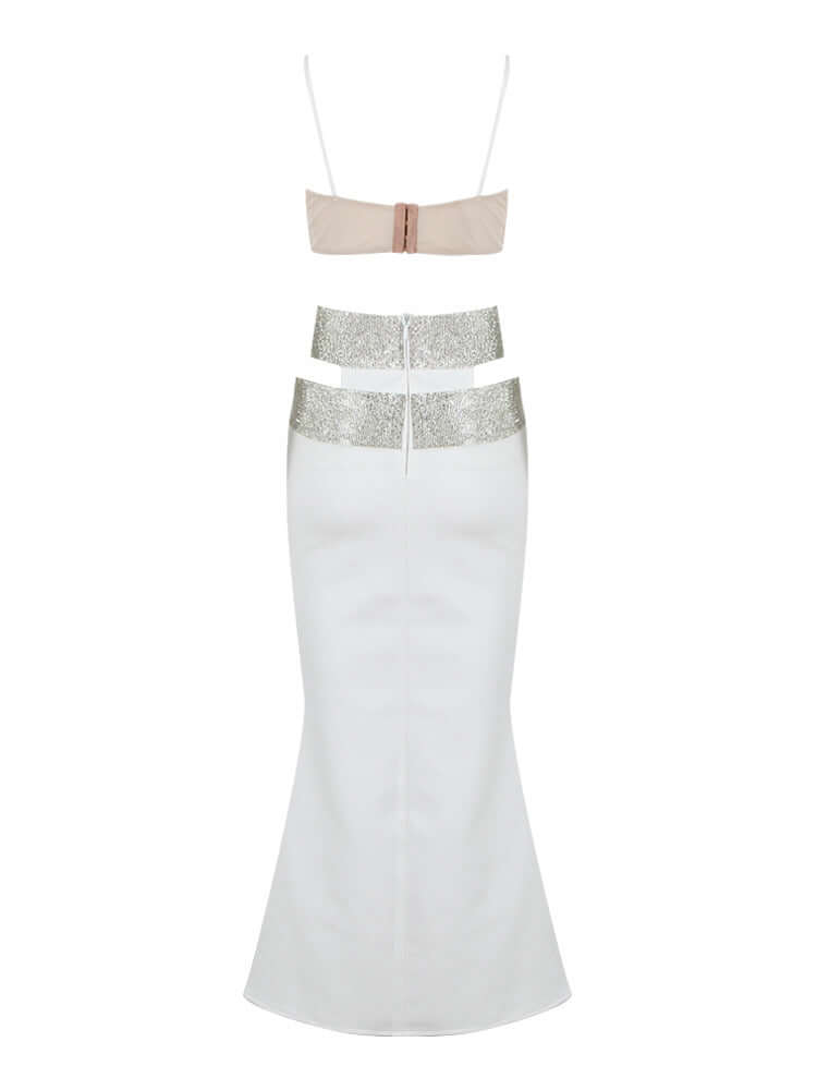 Chic bandage set featuring a sleeveless crop top paired with a long skirt for a stylish ensemble