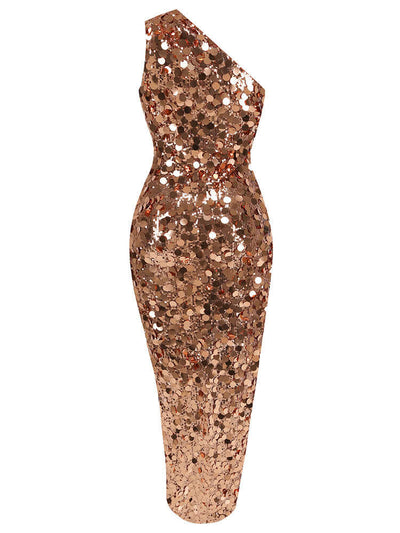 Chic and elegant gold sequin maxi dress design