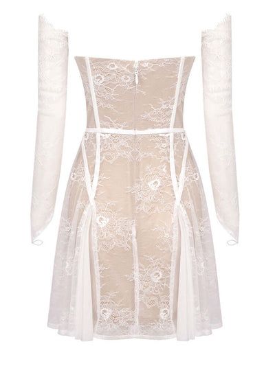 White Long Sleeve Lace Corset A-Line Dress: Timeless Elegance