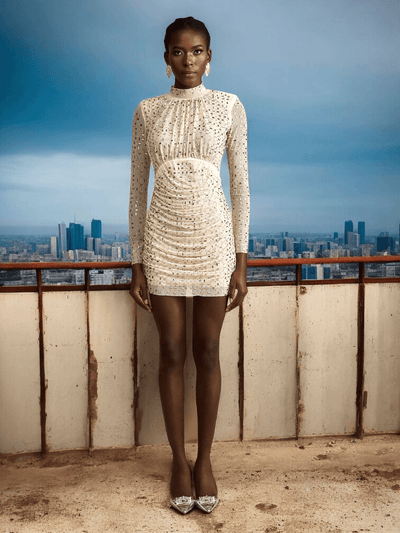 Liori Crystal Long Sleeve Mini Dress | Glam Party Dress