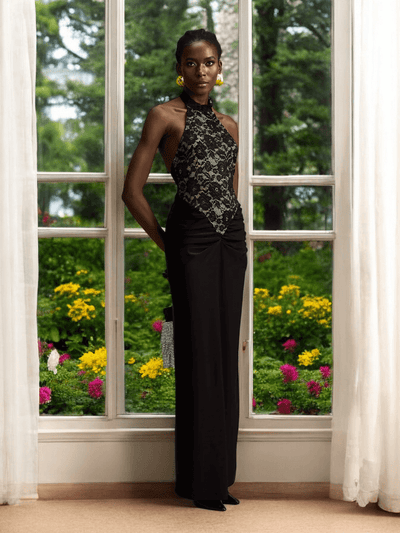 Dora black maxi dress with floral lace detailing