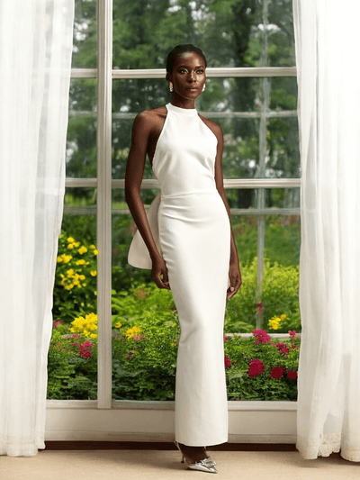 Sora white bandage maxi dress with bow detail