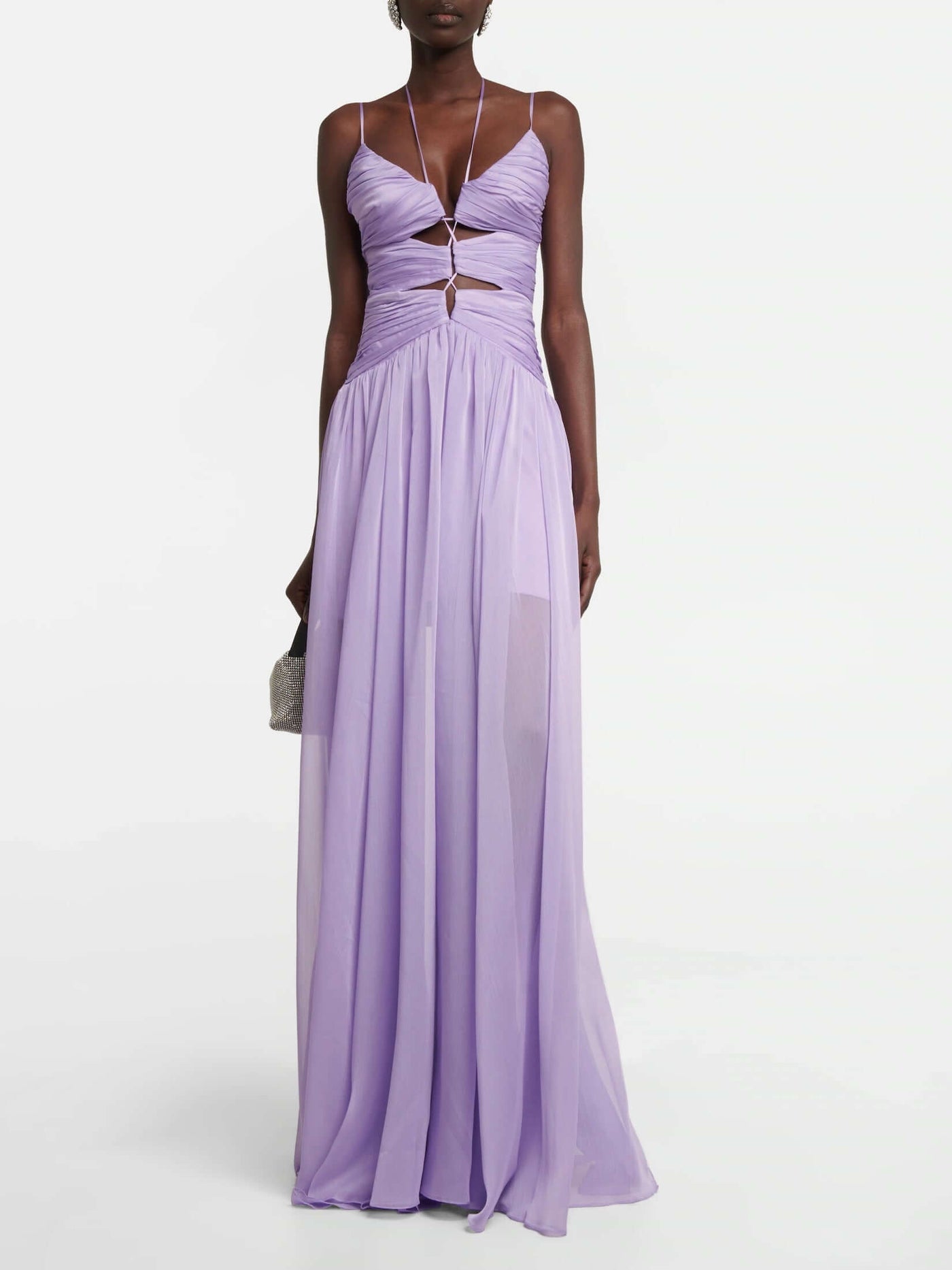 Purple Chiffon Spaghetti Strap Gown Dress