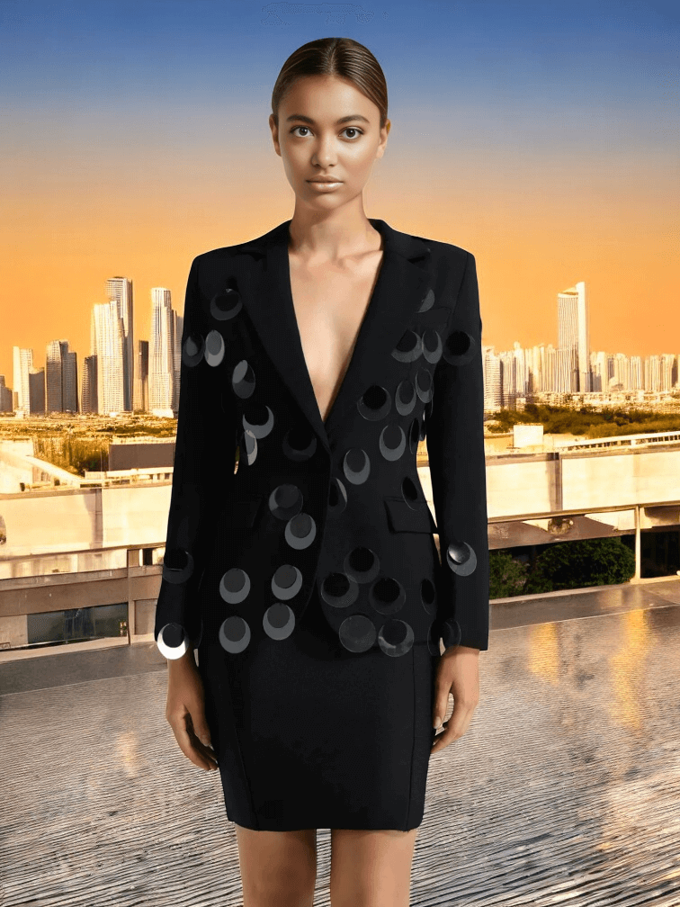 Long Sleeve Big Sequin Blazer Black