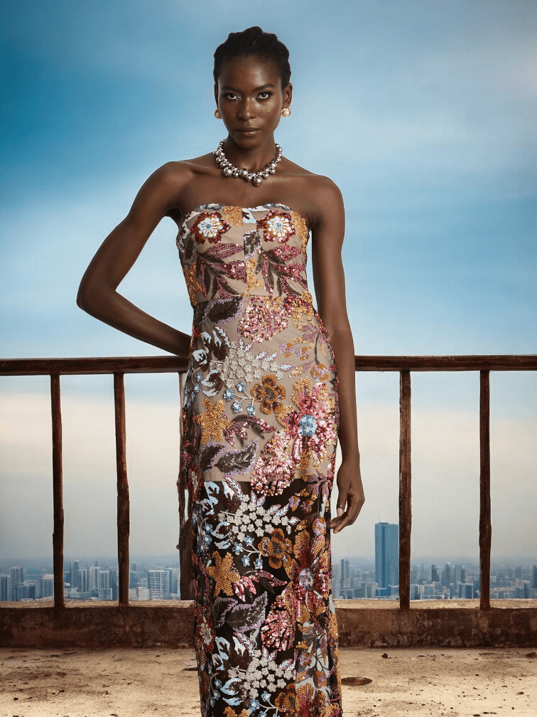Strapless Sequin Mesh Dress