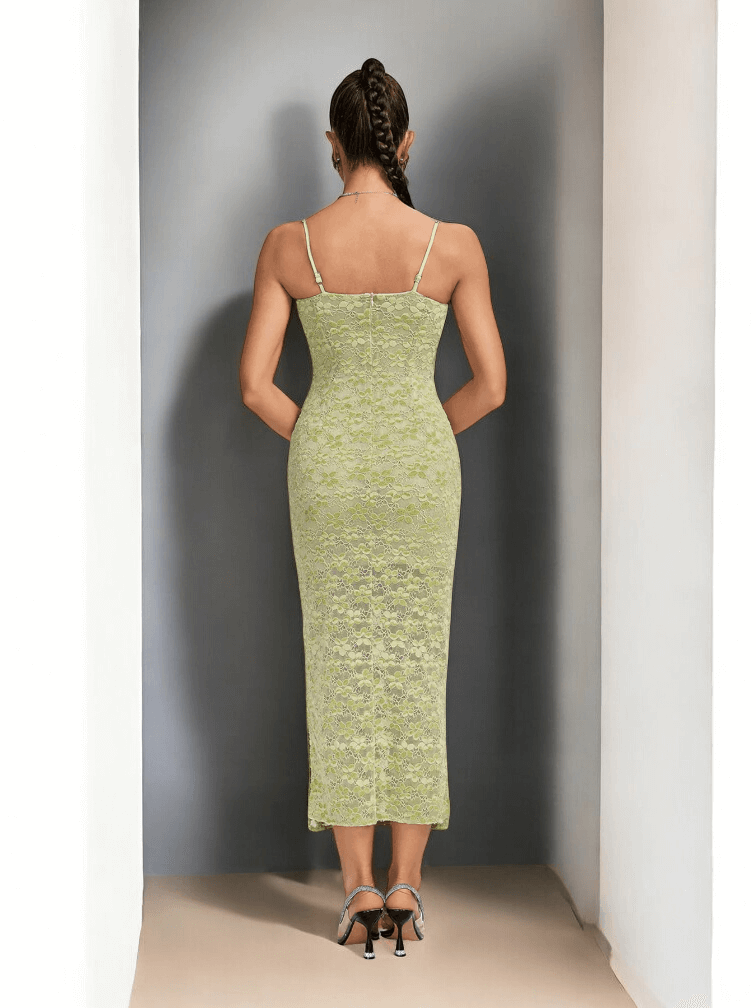 Crystal Bustier Lace Midi Dress Green