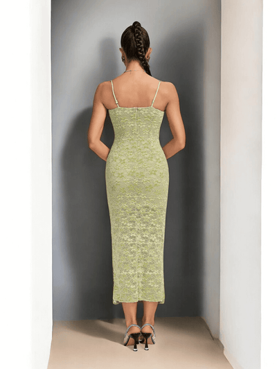 Crystal Bustier Lace Midi Dress Green