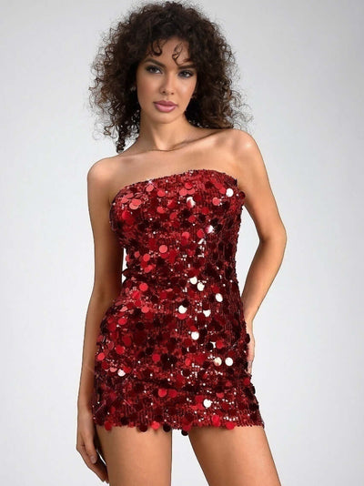 Red Strapless Big Sequin Dress