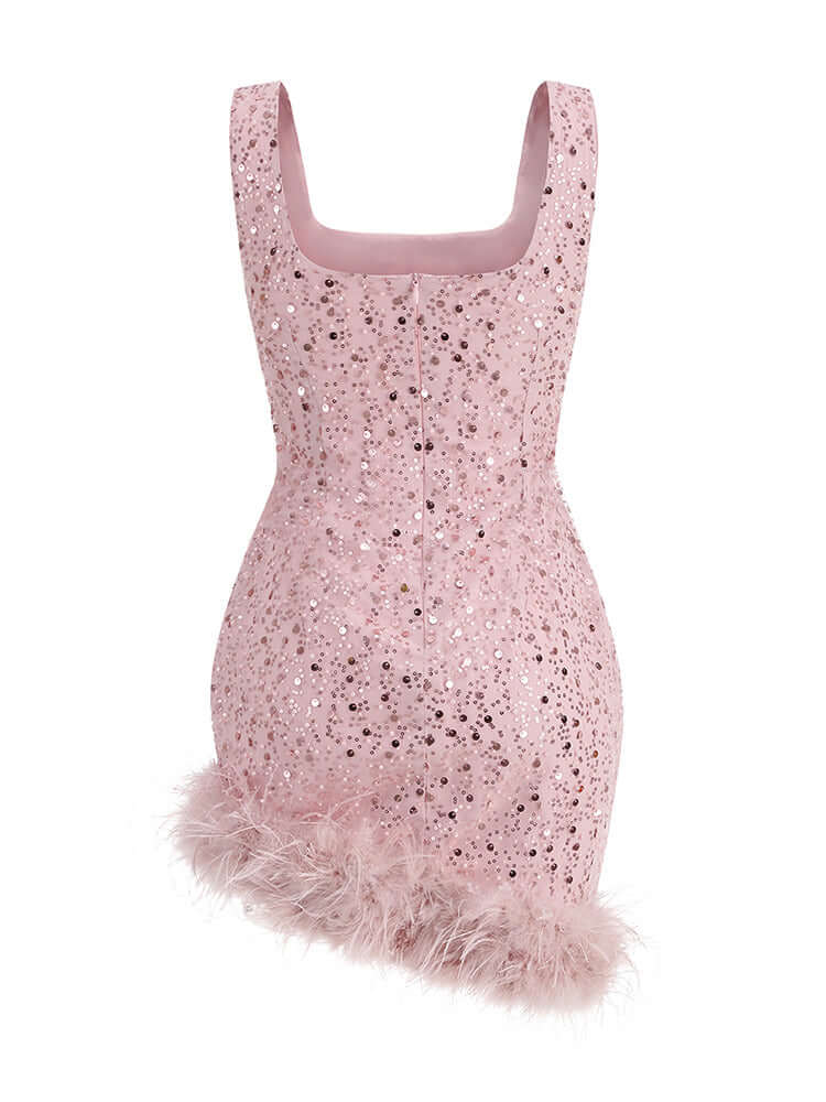 Sequin Feather Dress In Pink