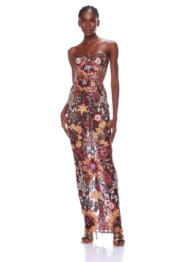 Strapless Sequin Embroidery Patchwork Mesh Dress
